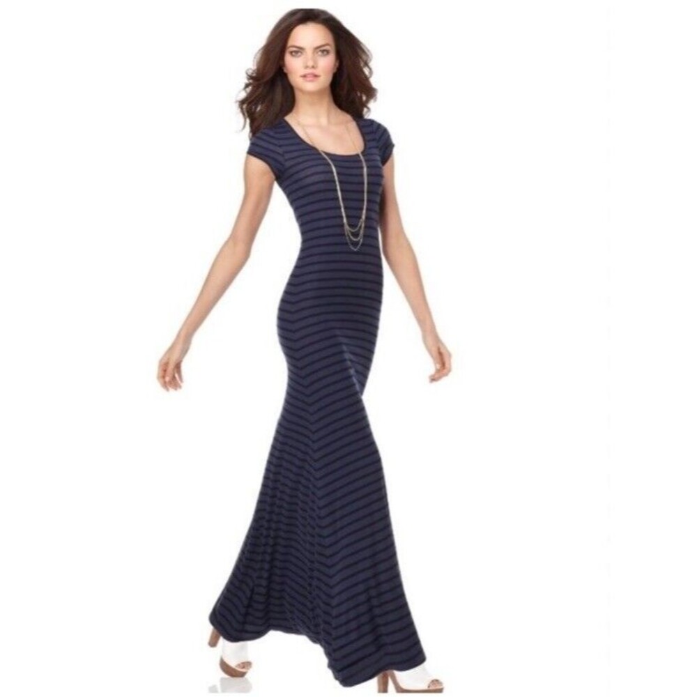 BCBGMaxAzria Striped Maxi Dress Blue & Black Size XS Lexie Dress Jersey Ribbed